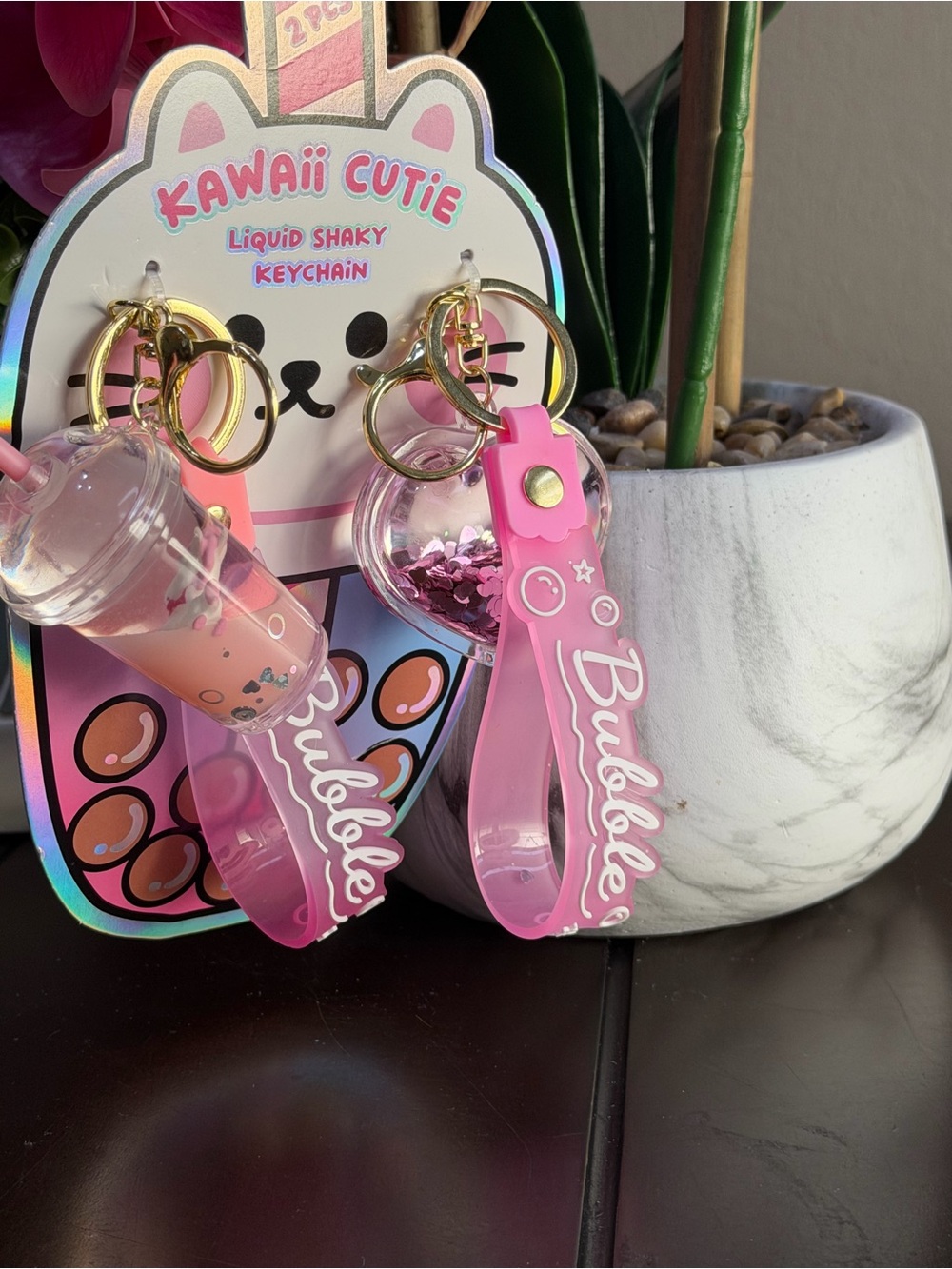 Kawaii Cutie Pink Bubble Drink Liquid Shaker Keychains - 2pc - Picture 5 of 5